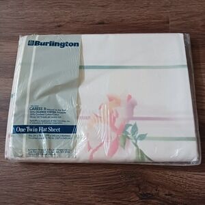 Vintage Burlington Caress II Twin Flat Sheet Watercolor Floral New‎
